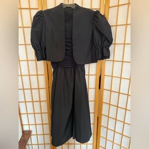 Vtg Norman Berg for Denise Fashions Black 2 Pc Taffeta Dress Wide Skirt Size 6